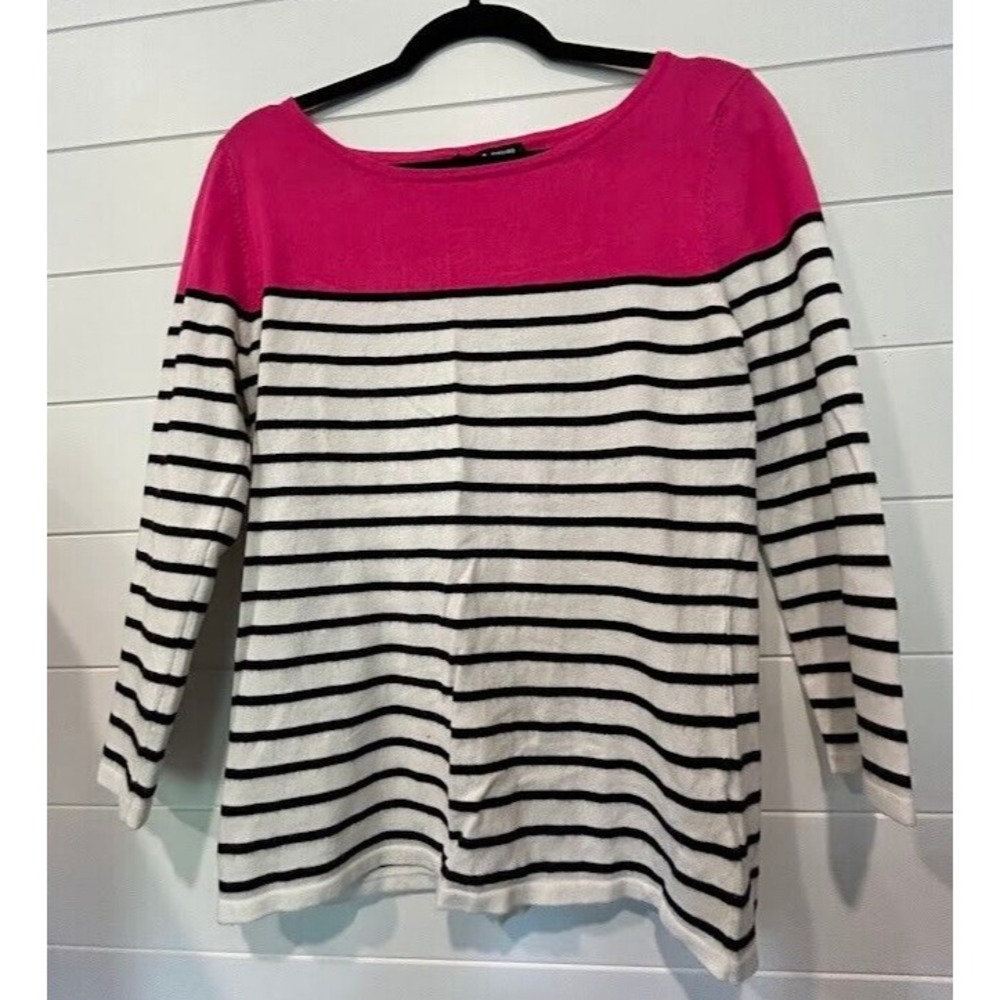 Cable & Guage Sweater Pink Black White Stripe Womens Small